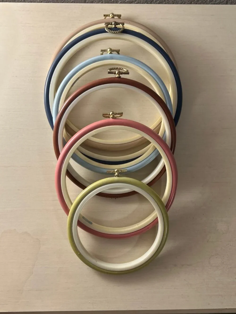 Lot of 6 White Horse Round Cross Stitch Hoops